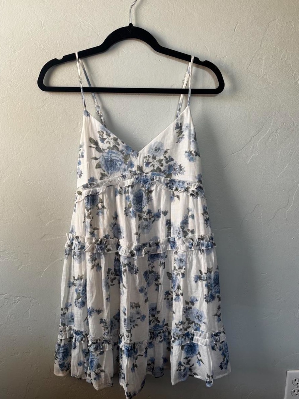 miami White Mini Dress with Blue Floral Ruffles